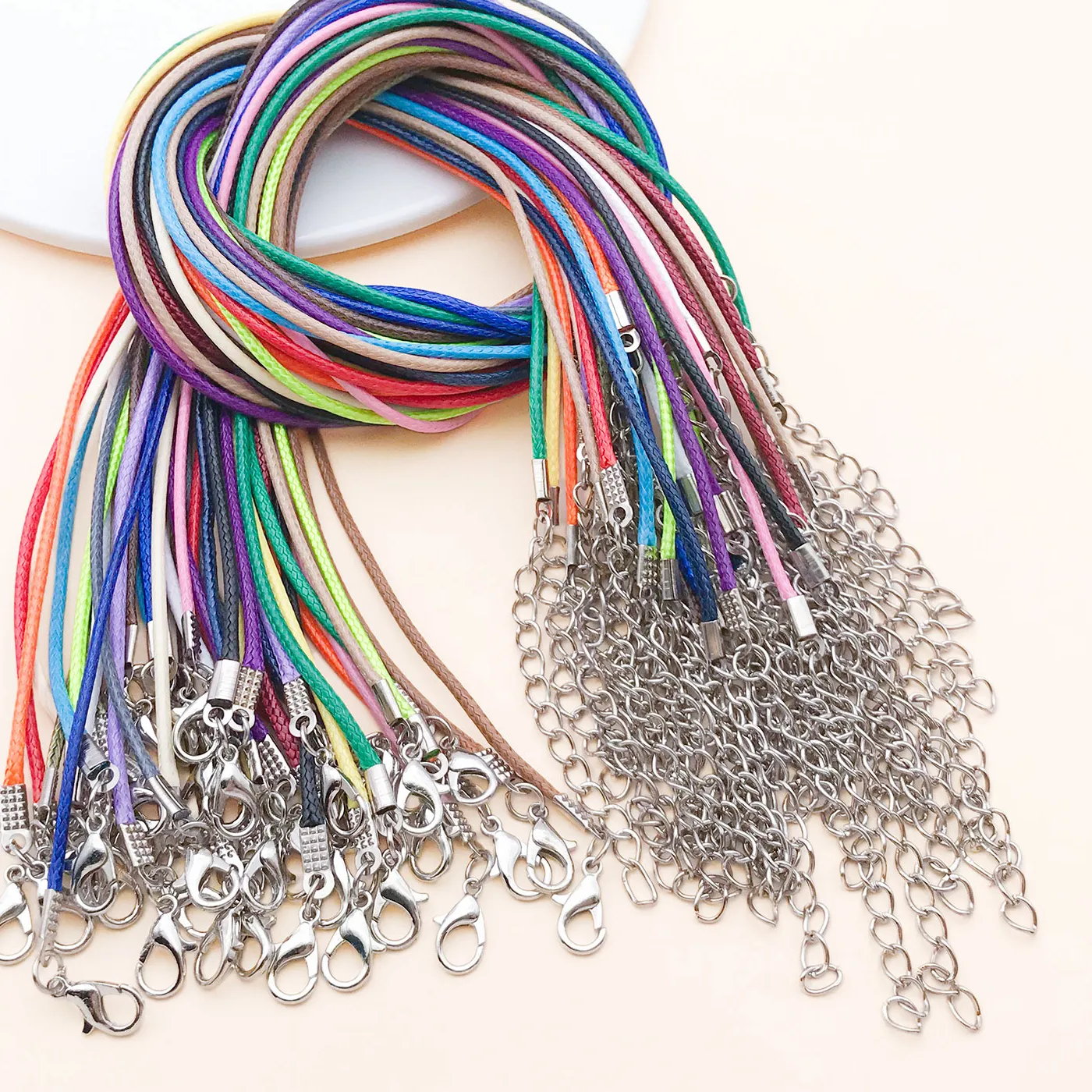 Authentic 10pcs 45+5mm 1.5mm Leather Cord Wax Rope Chain Necklace Extender Chain Lobster Clasp DIY Jewelry Making Accessories