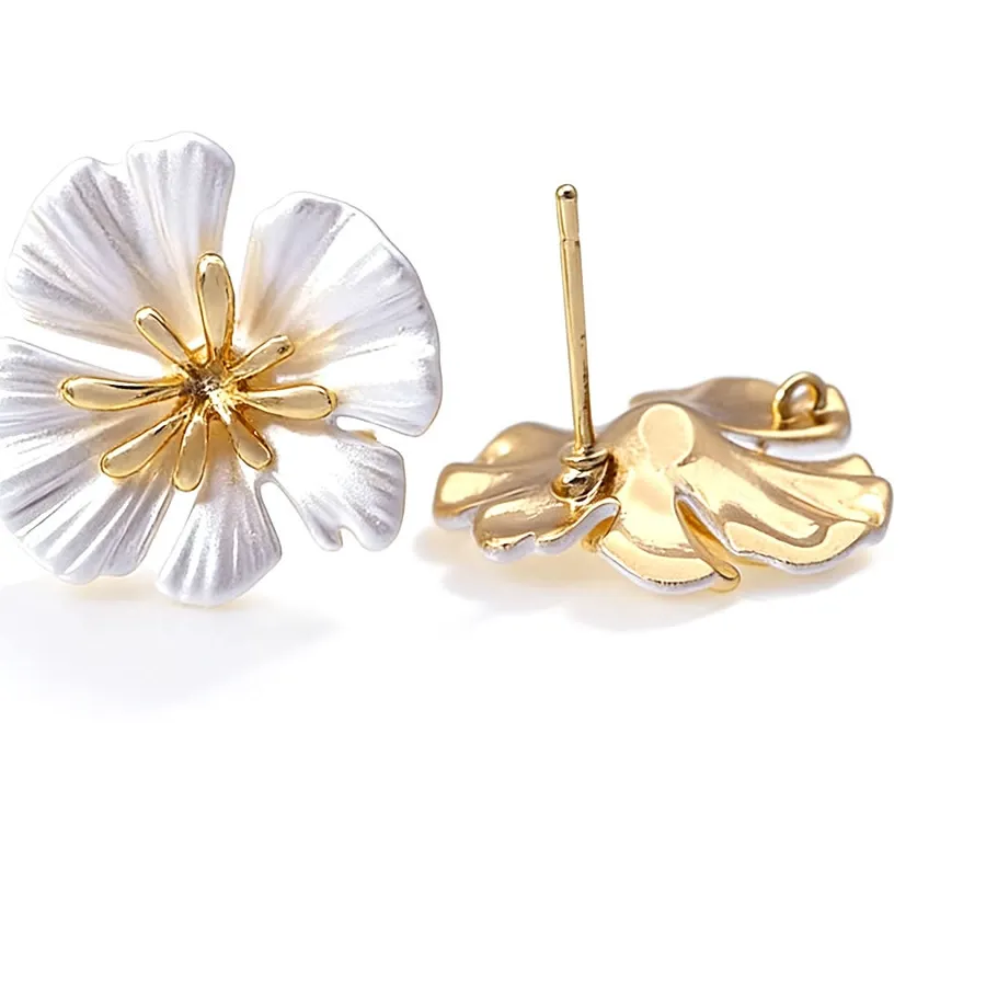 Authentic 18K Gold Color Flower Stud Earrings Pins Earrings High Quality Women's Earrings Diy Jewelry Accessories Making