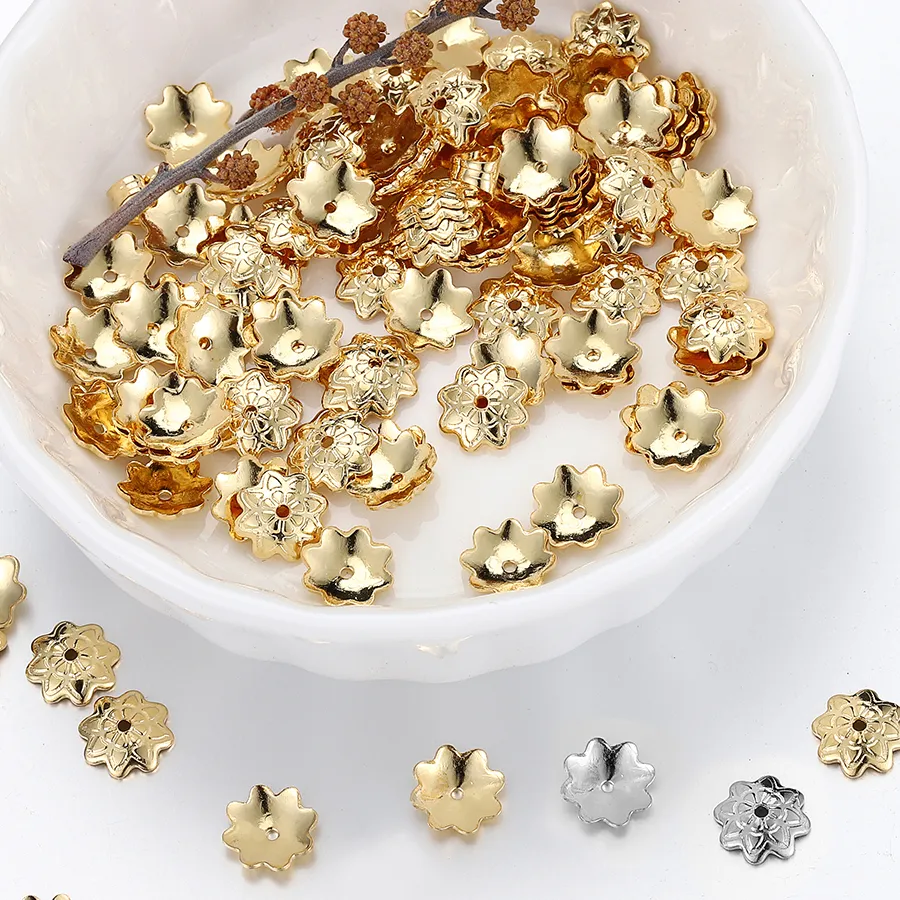 Authentic 50pcs 7mm Gold Color Flower Bead Caps For Jewelry Making Needlework Spacer Bead Caps DIY Accessories
