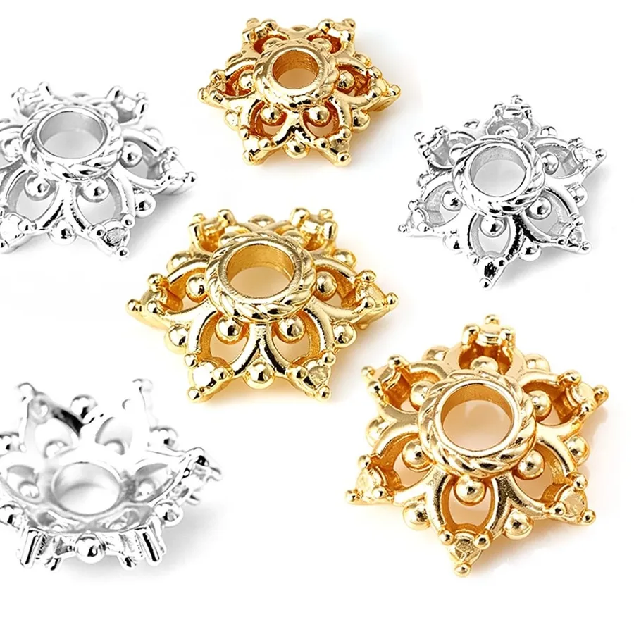Authentic Radiant Blossoms of Gilded Light: 18K Gold-Plated Brass Flower Bead Caps