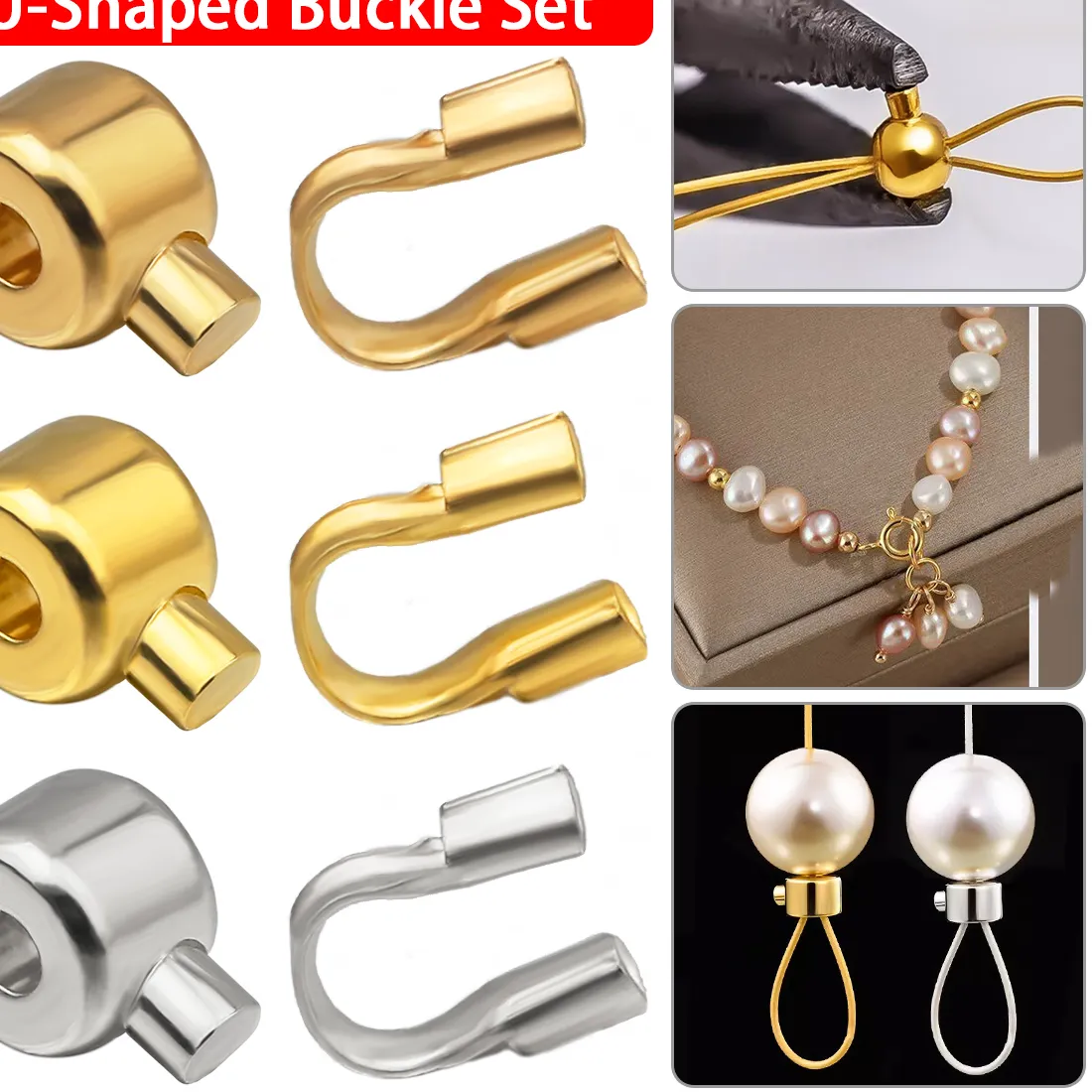 Authentic 20Pcs Positioning Bead Gold Color Wire Protectors Guard Guardian Loops U Shape Clasps Connector For Jewelry Making