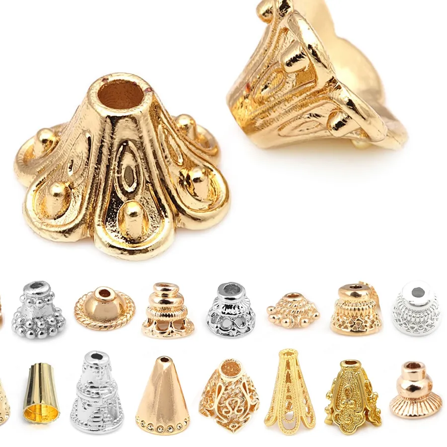 Authentic 18K Gold Color Speaker Shape Beads Caps Cone Shape Long Tassel Caps High Quality Jewelry Making Diy Accessories