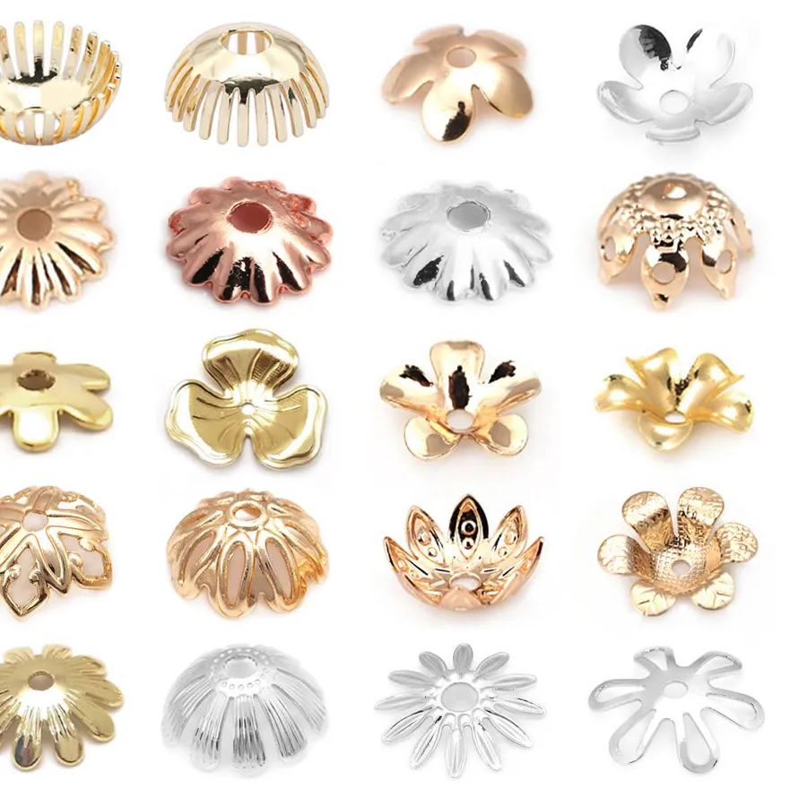 Authentic 18K Gold Color Flower Beads Caps Necklace Earrings High Quality Jewelry Diy Accessories