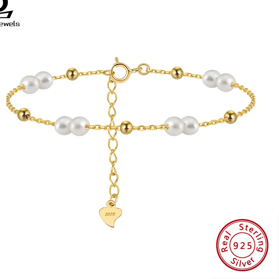 Authentic ORSA JEWELS 925 Sterling Silver Pearls Chain Bracelet Vinatge 14K Gold Pearl Beads Bracelet on Hand Female Party Jewelry GPB40