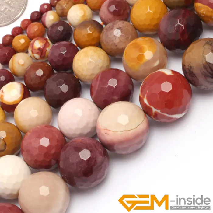 Authentic Natural Stone Mookaite Jaspers Round Faceted Bead For Jewelry Making Strand 15 Inch DIY Fashion Bracelet Beads 6mm 8mm 10mm 12mm