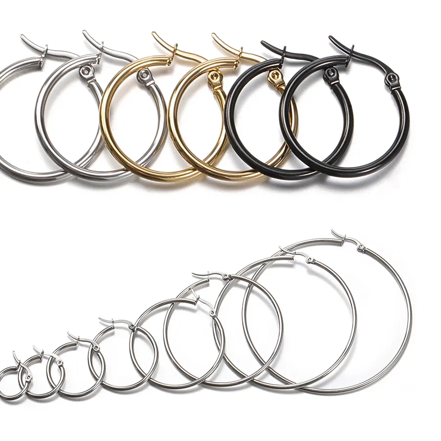 Authentic 10pcs Gold 316L Stainless Steel Open Earrings Circle 15 20 25 40mm Earring Hooks Base Ear Ring for Jewelry Making Components DIY