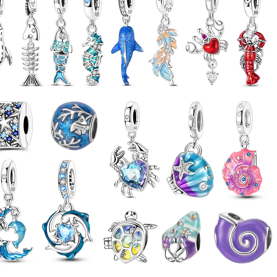 Authentic Ocean Series 925 Sterling Silver Seal Whale Crab Dolphin Seashell Charm Fit DIY Bracelet Necklace Exquisite Matching Gifts