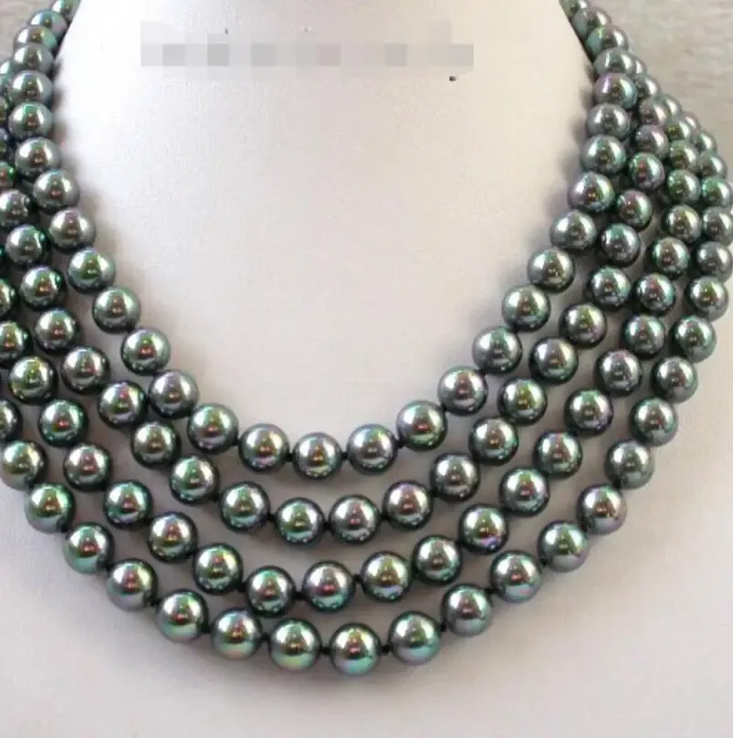 Authentic stunning 4rows 8mm round south Tahiti black sea shell pearls necklace gem