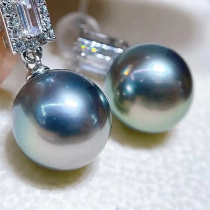 Authentic Gorgeous AAA+ 14mm Real Natural South Sea Gray Shell Pearl Earring earrings for women silver 925 jewelry