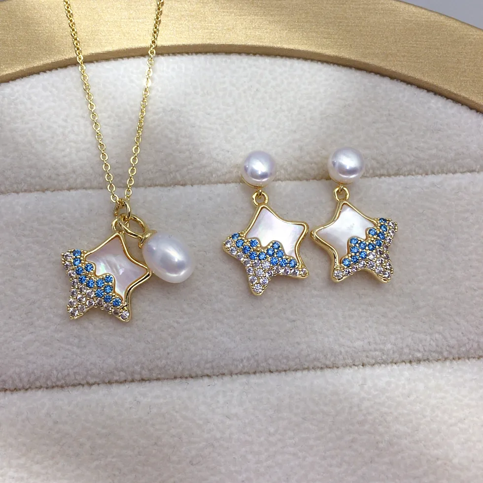 Authentic Celestial Tide Pearl And Starry Shell Talisman Earrings