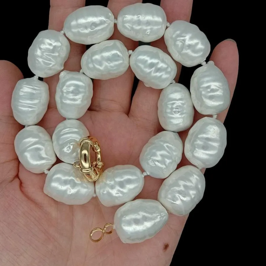 Authentic big rice shape sea shell pearl necklace