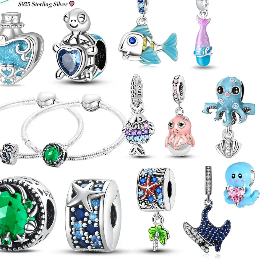 Authentic Charms 925 Silver Ocean Shell Shark Octopus Sea Ghost Beads Fit Bracelet Jewelry Diy Friend Fine