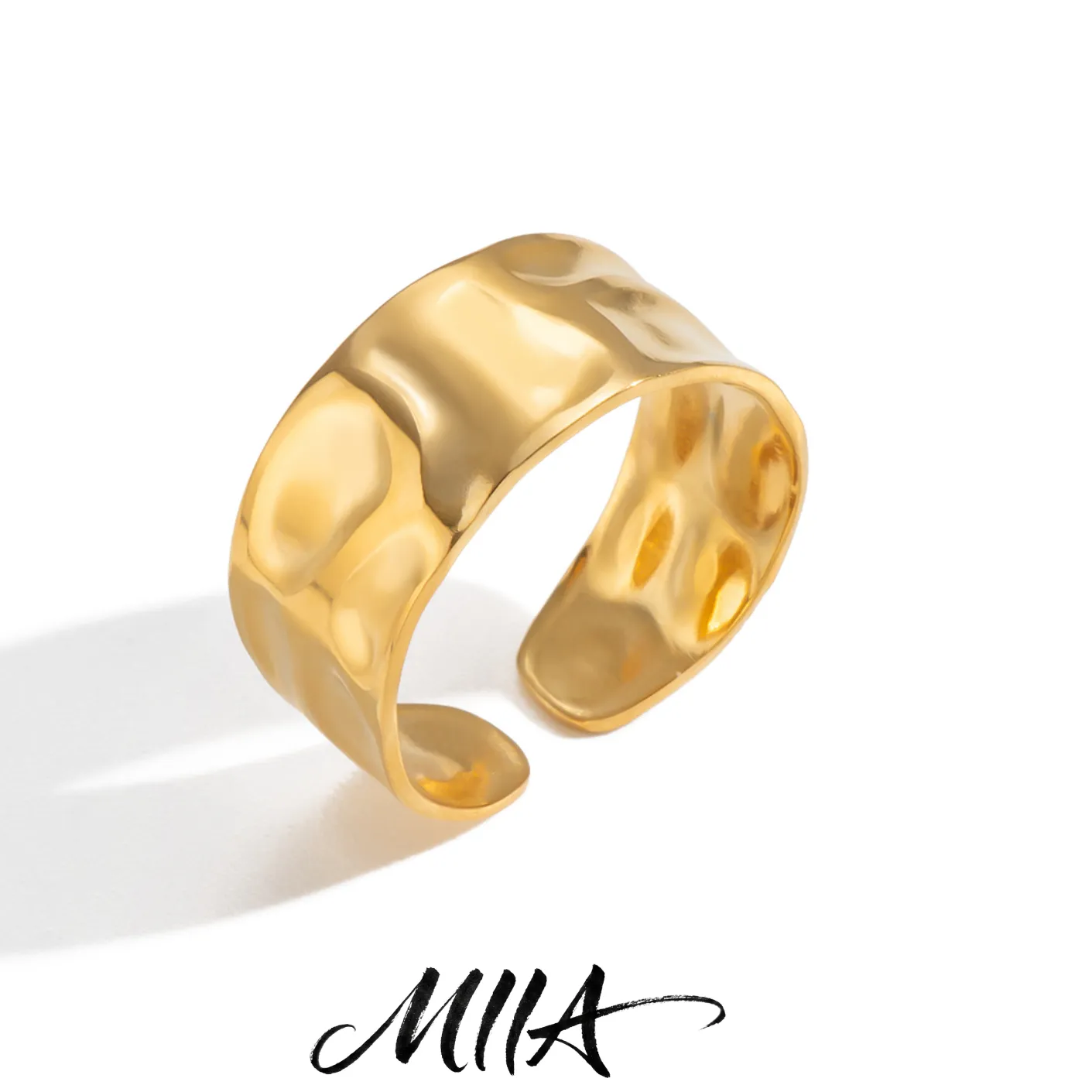 Authentic Miia Minimalism Metal Geometry Wide Open Adjustable Ring for Women 18K Gold Plated Waterproof Jewelry