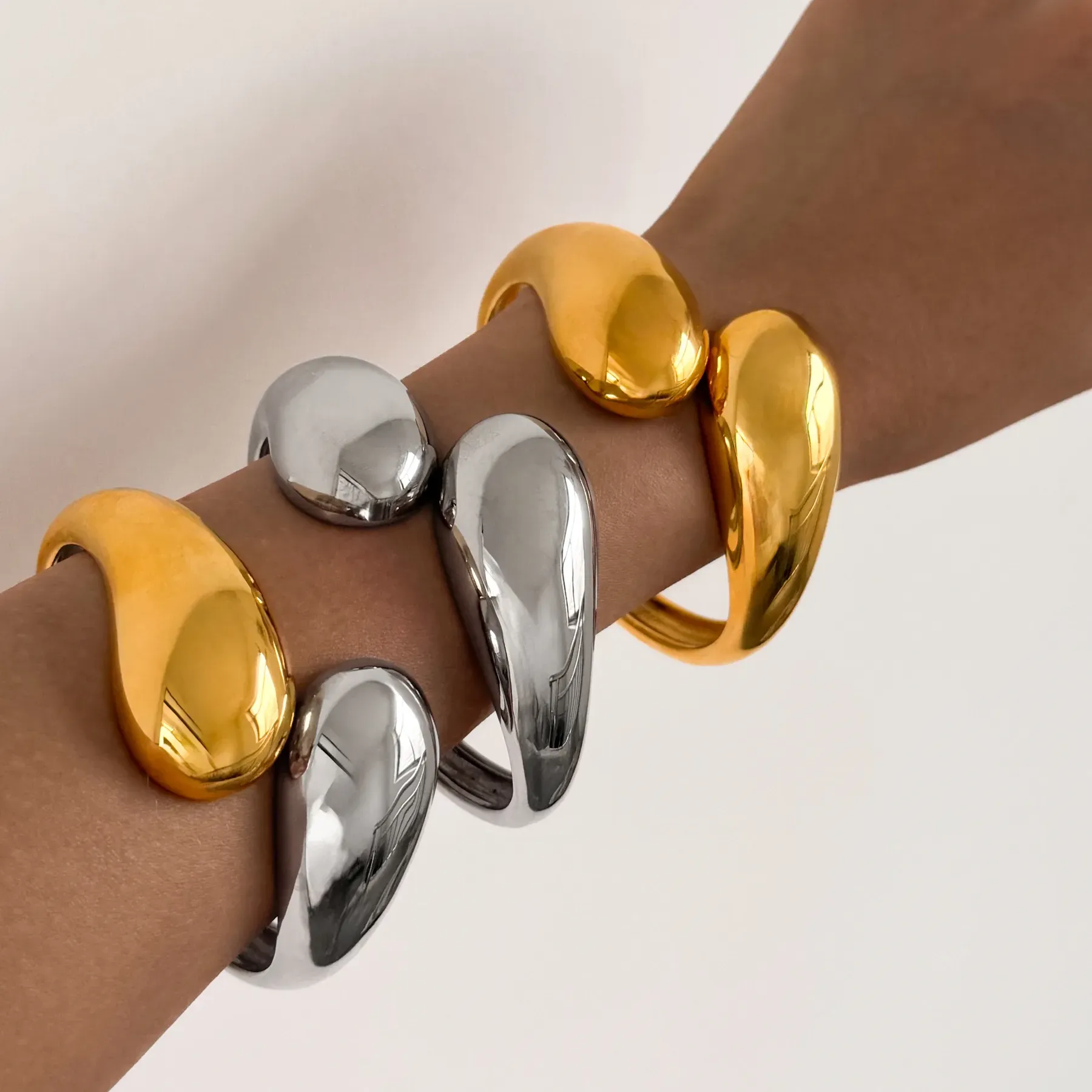 Authentic DASEIN Punk Water Drop Geometric Wide Open Bangles Vintage Heavy Cuff Bracelet 18k Gold Plated Luxury Jewelry