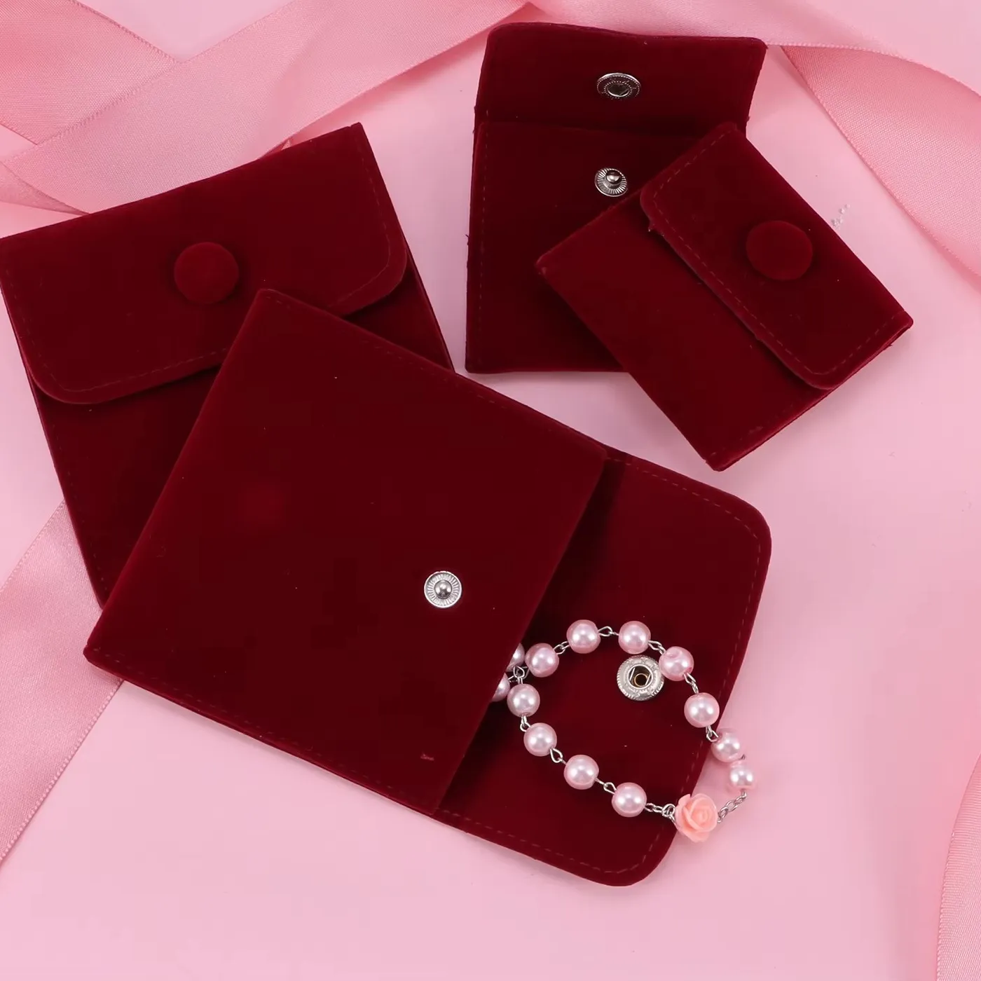 Authentic Dust Protect Portable Soft Velvet Gift Jewelry Bag Snap Button Packaging Bag Necklace Earrings Bracelet Ring Storage Pouch
