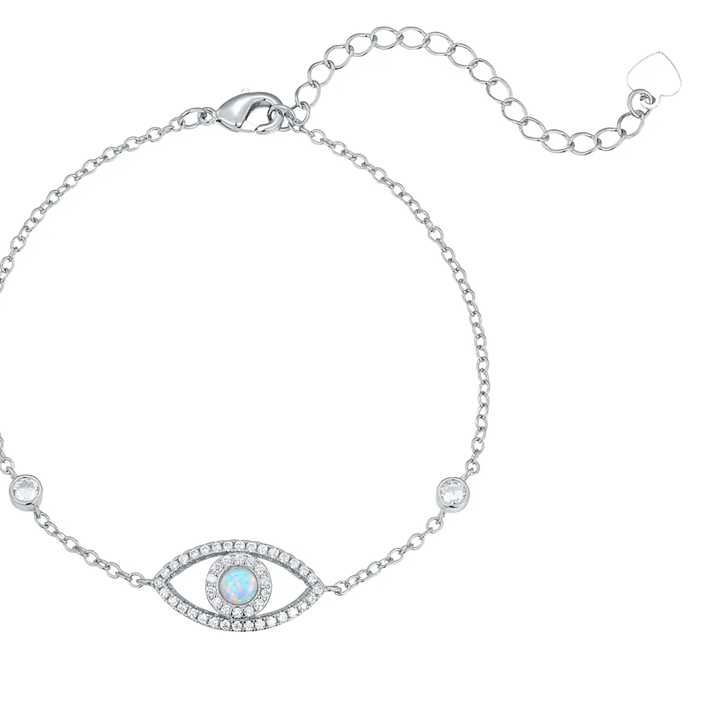 Authentic Blue Fire Opal Cubic Zircon With Evil Eye Bracelet Protective Amulet Jewelry, Birthday Anniversary For Her