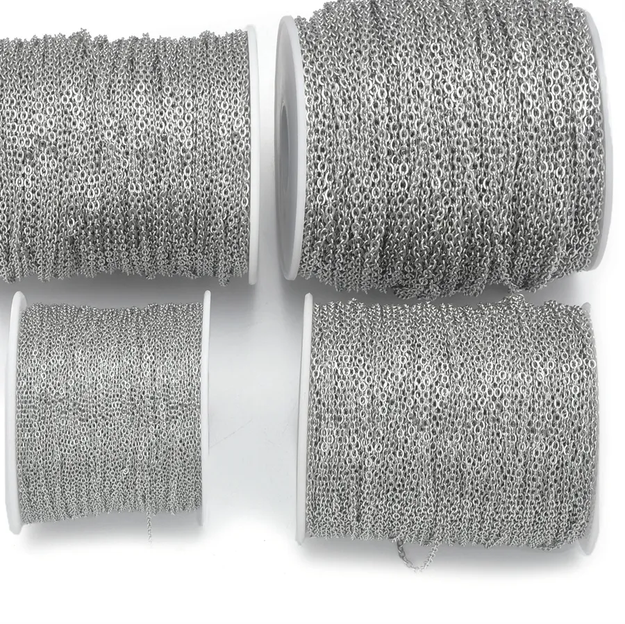 Authentic 100M 304 Stainless Steel Chain 1.2mm/1.5mm/2mm/2.5mm Flat Cable Link Chain Bulk For Jewelry Making DIY Craft