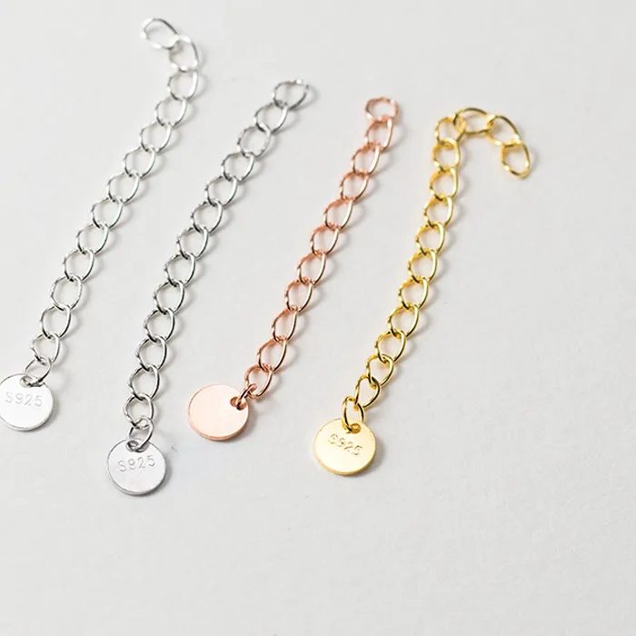 Authentic 1pc 100% 925 Sterling Silver Necklace Tails Chains 3cm 4cm 5cm Length Extension Chains For Jewelry Making Ornament Findings
