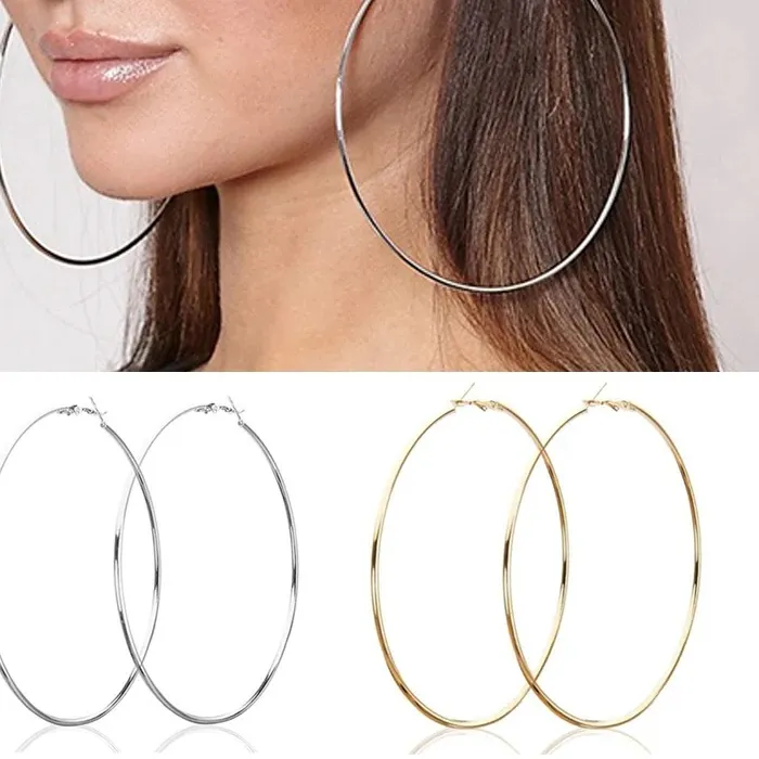 Authentic 2pcs 30-100mm Small Big Circle Hoop Earrings for Women Men, Ear Ring Jewelry Nightclub DJ