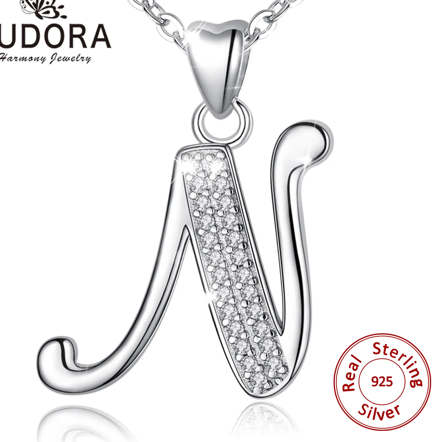 Authentic EUDORA Sterling Silver Large Initial Letter Necklace Large Letter Writing Letters 26 A-Z Pendant Monogram Necklace Women's