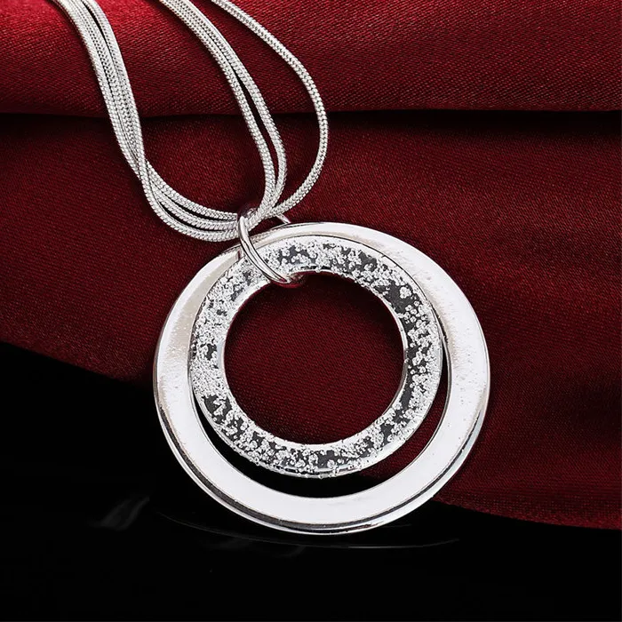 Authentic 925 Sterling Silver 18 Inches Fine Double Circle Necklace For Temperament Jewelry