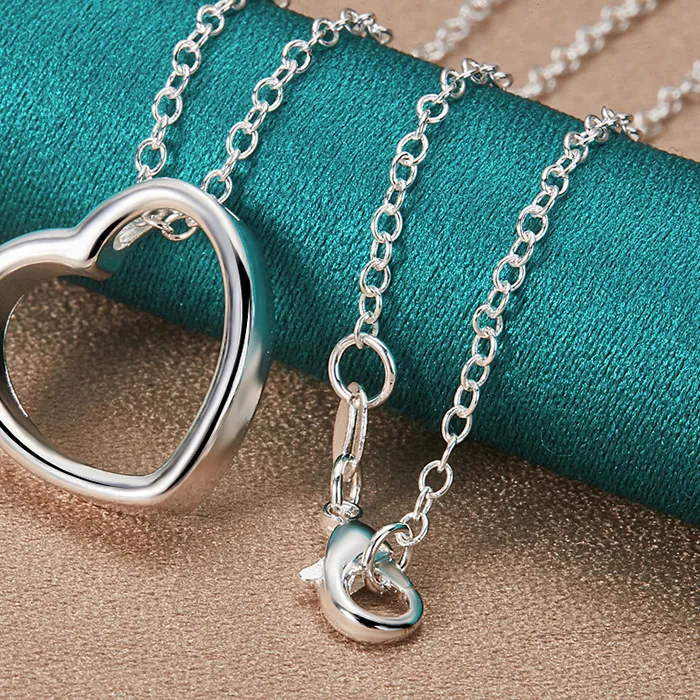 Authentic DOTEFFIL 925 Sterling Silver Heart Pendant Necklace 16/18/20/22/24/26/28/30 Inch Chain For Woman Man Wedding Engagement Jewelry