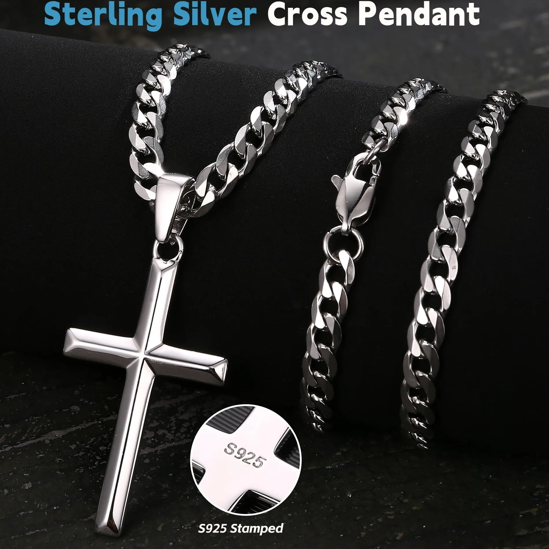 Authentic Fansilver 925 Sterling Silver Cross Necklace for Men Women Durable Chain Silver Crucifix Cross Pendant 18-28In