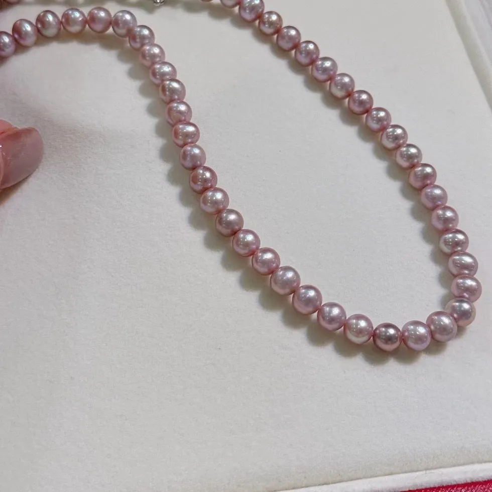 Authentic Exquisite 925s pure silver horseshoe buckle necklace AAAA5-6mm natural South Sea purple pearl necklace 16 inch