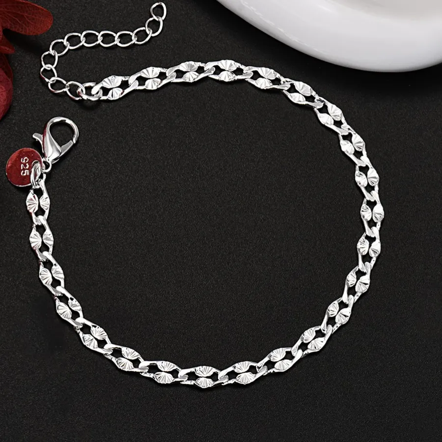 Authentic 925 Sterling Silver pretty 4MM chain bracelets for women man jewelry wedding Accessories Christmas gifts 18+4cm