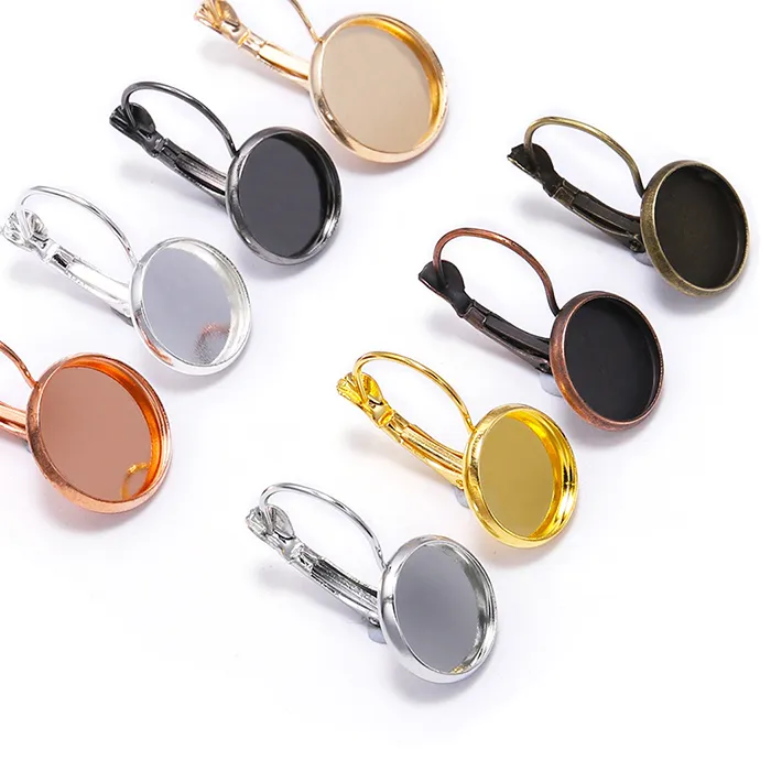 Authentic 8 10 12 14 16 18 20 25 mm French Lever Cabochon Earring Setting Blank Earring Base Cameo Bezels Tray For Jewelry Making Supplies