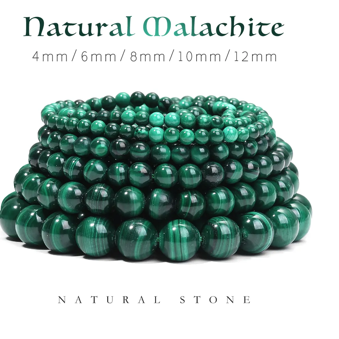 Authentic Emerald Veil: Natural Green Malachite Bead Strand for Sacred Adornments