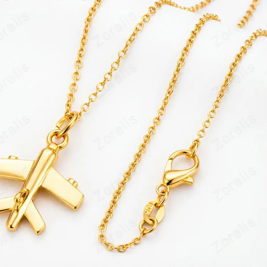 Authentic Kpop 18K Gold Man Woman Aircraft Pendant Necklace Engagement Wedding Party Jewelry 16/18/20/22/24/26/28/30 Inch Chain