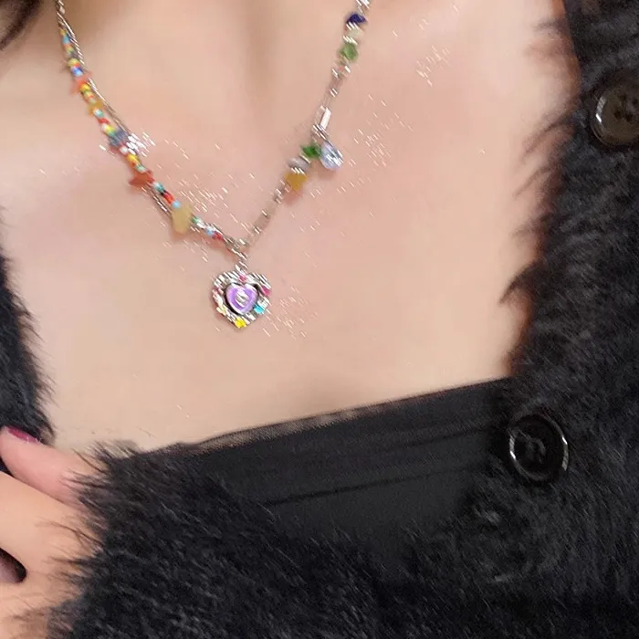 Authentic PANJBJ 925 Sterling Silver Colored Stones Satr Drip Glaze Necklace For Women Girl Ins Kpop Double Layer Jewelry