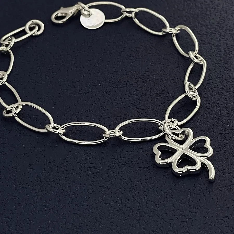 Authentic Kpop 925 Sterling Silver Pretty Four- Leaf Clover Bracelets Street Versatile Jewelry