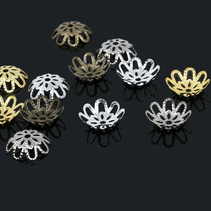Authentic 200pcs 3x14mm Silver Gold Bronze Hollow Flower Charms Bead Caps for Jewelry Making Spacer End Beads DIY Bracelet Necklace