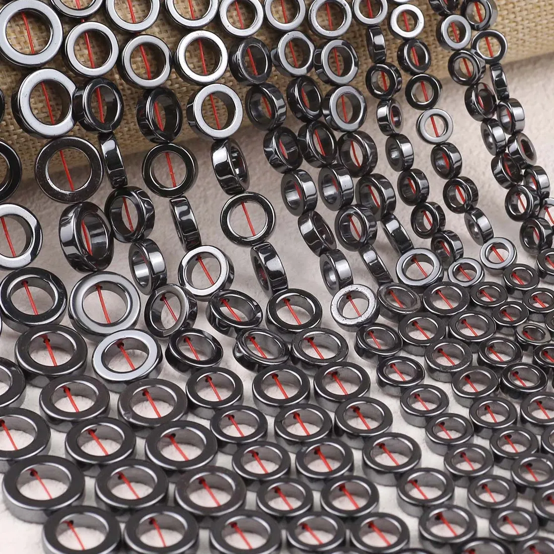 Authentic Hollow Circle Black Hematite Beads Natural Stone Loose For Jewelry Bracelet Making DIY Findings Accessories 8/10/12/14/16MM