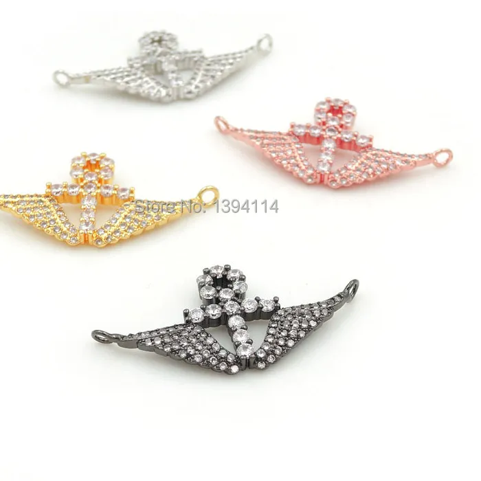 Authentic 34*14*3mm Micro Pave Clear CZ Arc Of 2 Wings&Cross Charm Of Double Circles Fit For Women As Necklaces Accessory