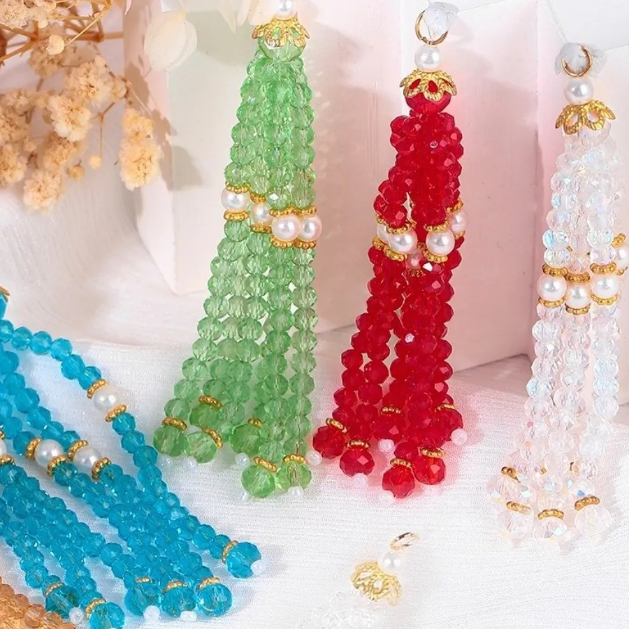 Authentic Mystic Medium‑Length Crystal Tassel – Multi‑Color Rice Bead Fringe
