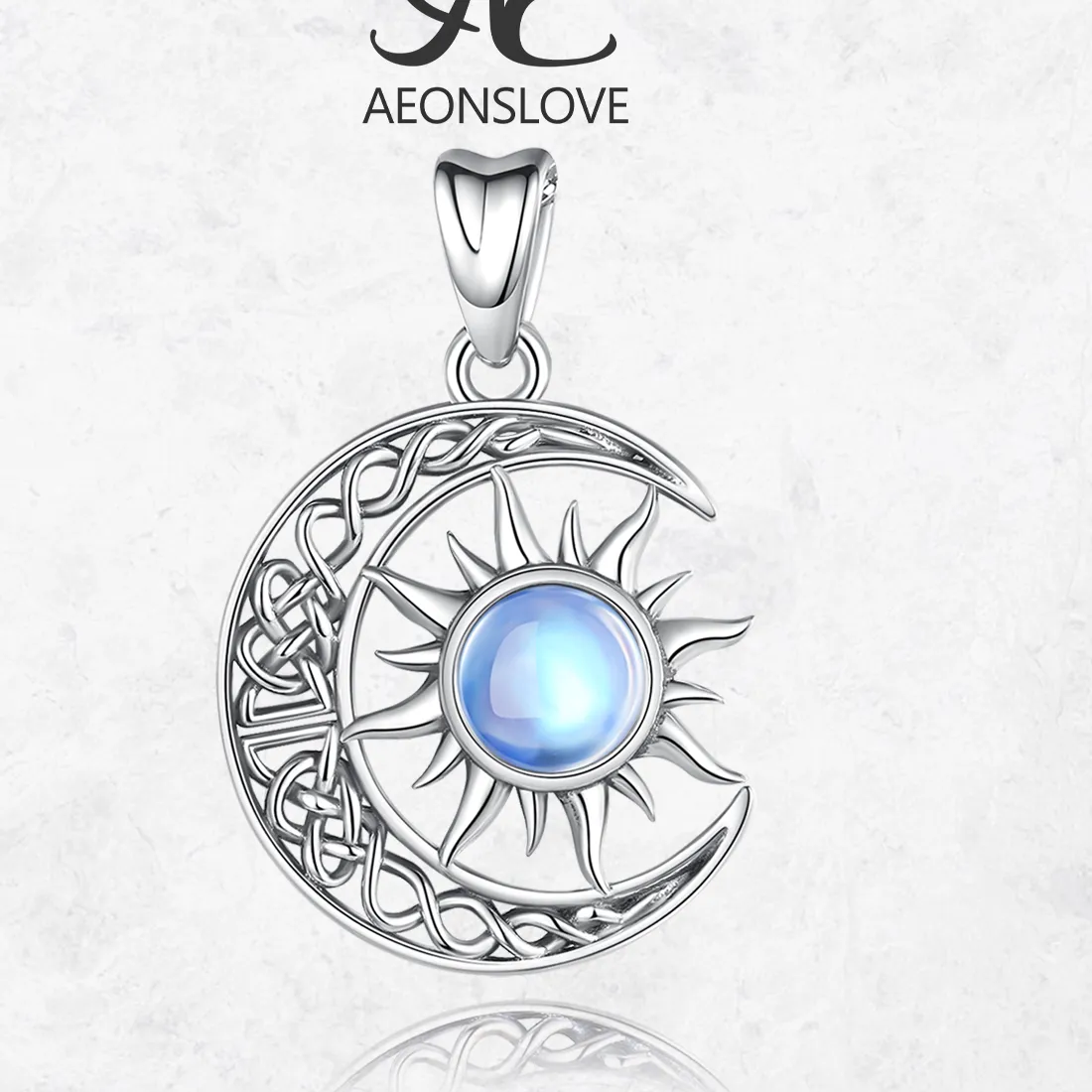 Authentic AEONSLOVE 925 Sterling Silver Moon Sun Necklace Moonstone Celtic Knot Pendant Witch Amulet Wicca Pagan Jewelry Gifts for Women