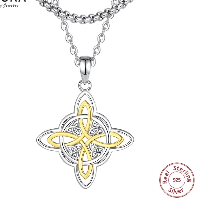 Authentic Eudora Original 925 Sterling Silver Witch Celtic Knot Necklace Men Women 18k Gold Wicca Amulet Necklaces Witchcraft Jewelry