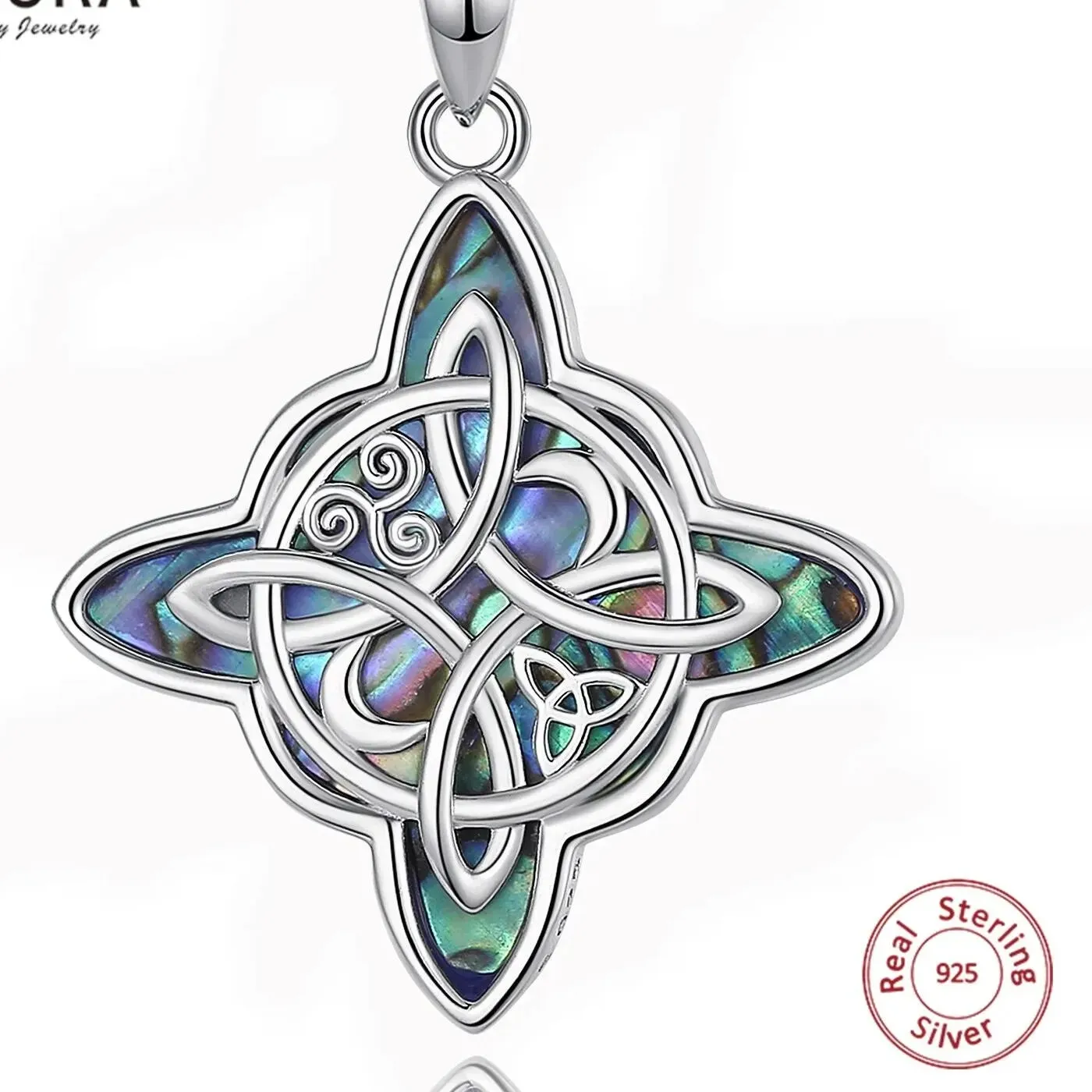 Authentic Eudora original 925 Sterling Silver Witch Knot Necklace for Men Women Natural Abalone Witchcraft Amulet Pendant Wicca Jewelry