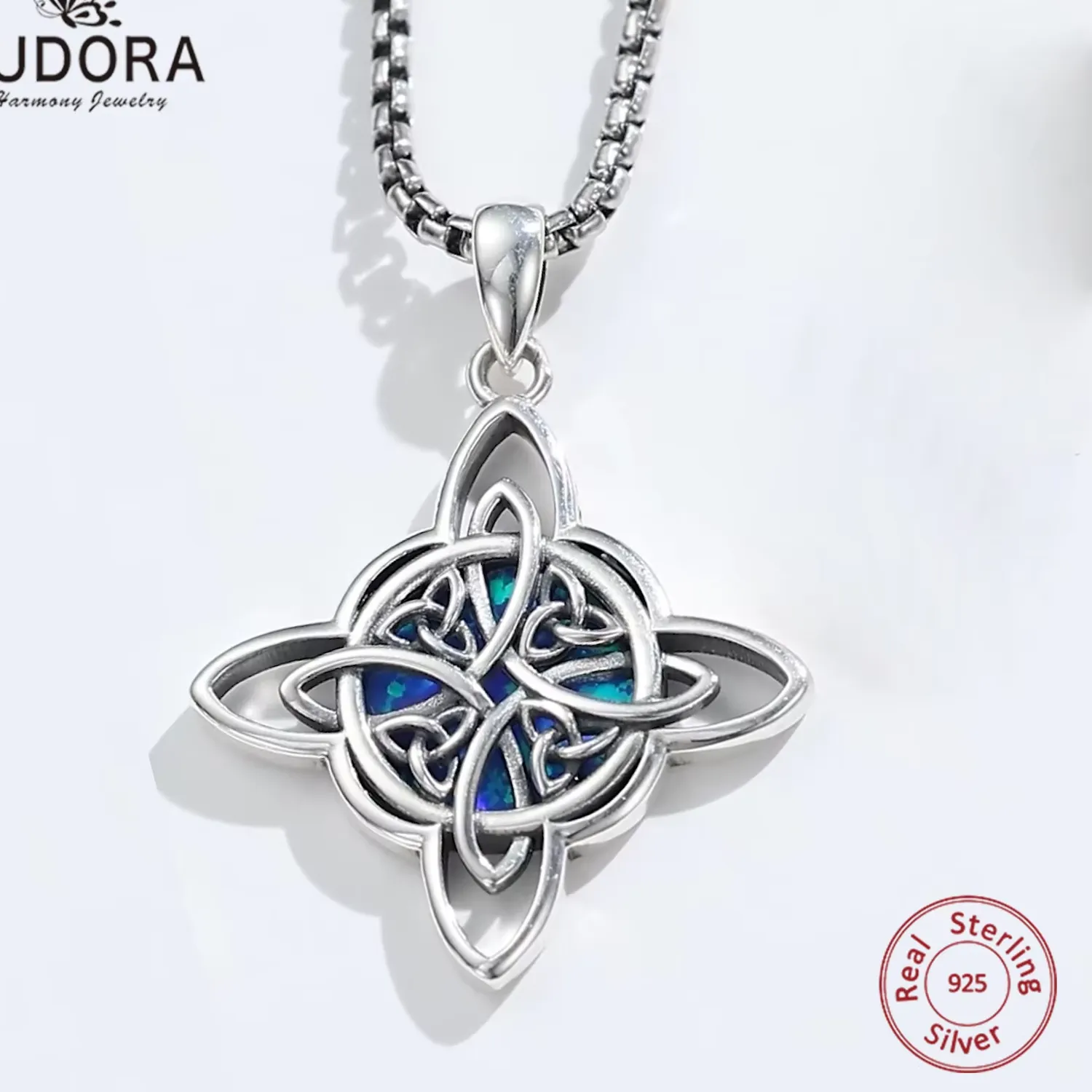 Authentic Eudora Original 925 Sterling Silver Witch Celtic Knot Necklace for Men Women Opal Wicca Amulet Necklaces Witchcraft Jewelry