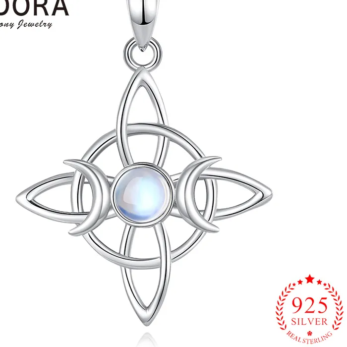Authentic Eudora 925 Sterling Silver Witch's Knot Triple Moon Necklace Moonstone Amulet Pendant for Women Witch Jewelry Exquisite