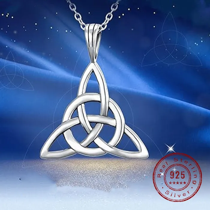 Authentic YILUOCD 925 Stering Silver Witch Knot Pendant Necklace Vintage Triangle Cross Celtic Knot Necklaces Women Lucky Amulet Jewelry