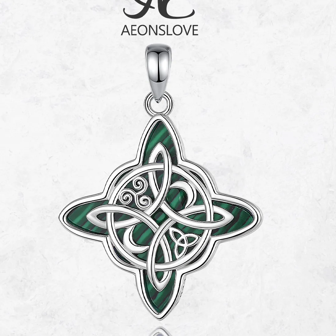 Authentic AEONSLOVE 925 Sterling Silver Witch Knot Necklace Malachite Celtic Triquetra Pendant Lucky Amulet Spiritual Jewelry for Women