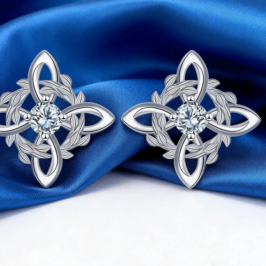 Authentic Silver Wreath Witches Knot Stud Earrings for Women Original Zircon Protection Amulet Earring Nudo De Bruja Jewelry