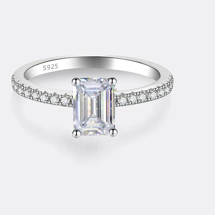 Authentic PERFANY 1/2CT Emerald/Radiant Cut Moissanite Ring for Women S925 Pure Silver GRA Laboratory Diamond Bridal Wedding Jewelry