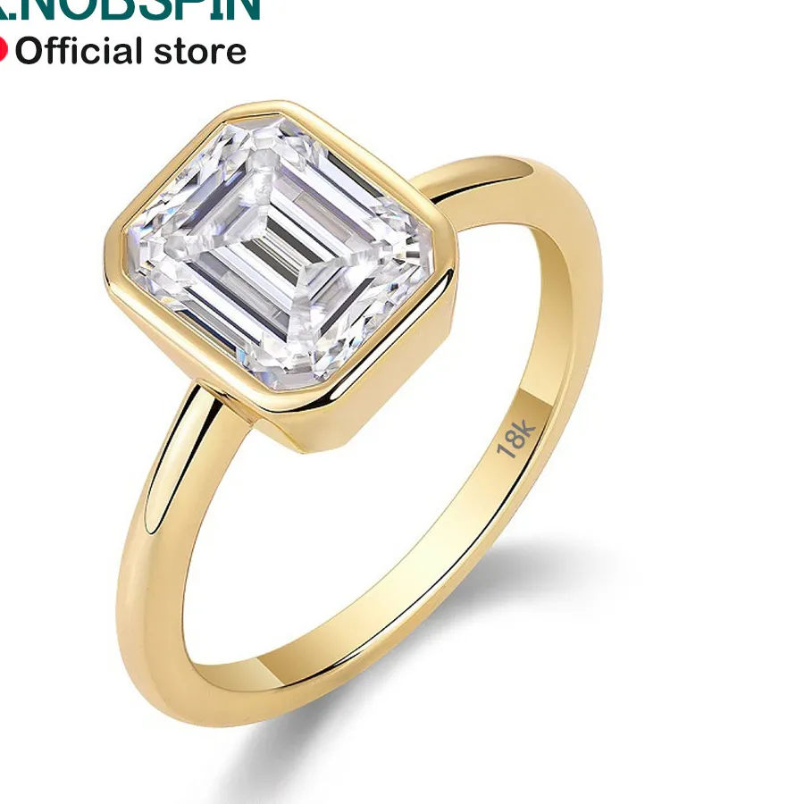 Authentic KNOBSPIN GRA Certified 2CT Emerald Moissanite Rings for Women 18k White Gold Jewelry Sterling Silver s925 Wedding Diamond Ring