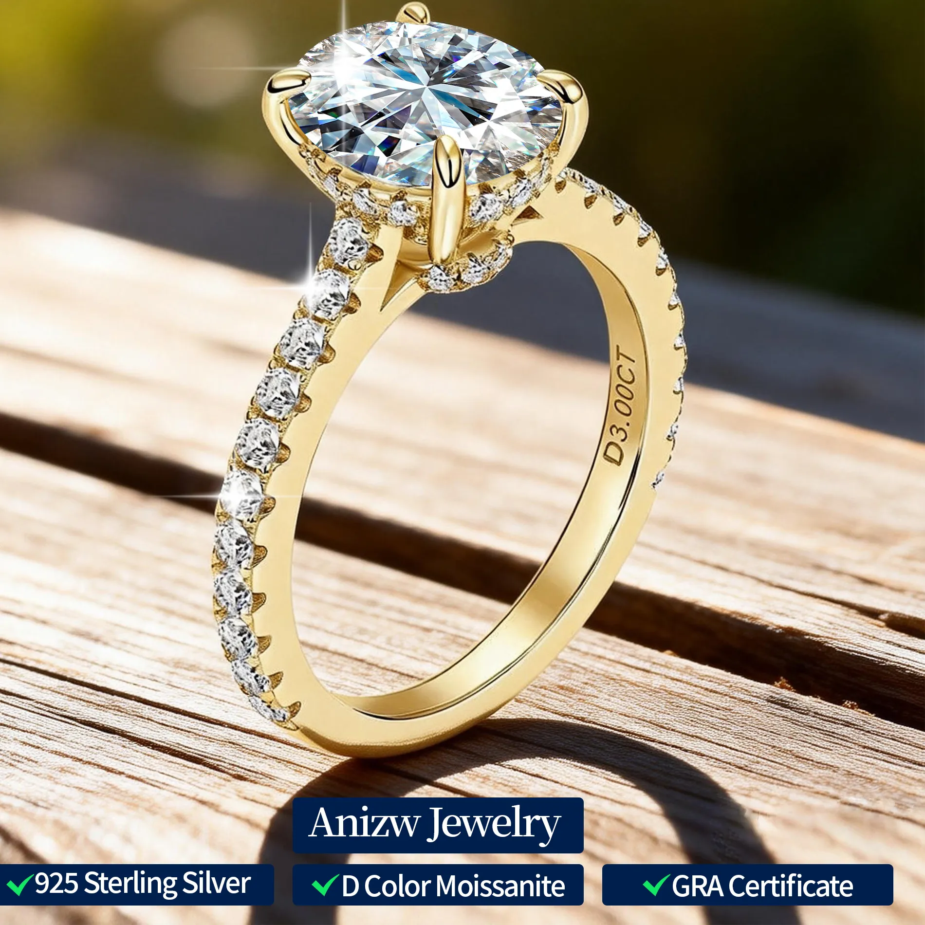 Authentic 3CT Oval Cut Moissanite Ring for Women 925 Sterling Sliver Vintage Engagement Wedding Promise Band Finger Jewelry Certified Ring