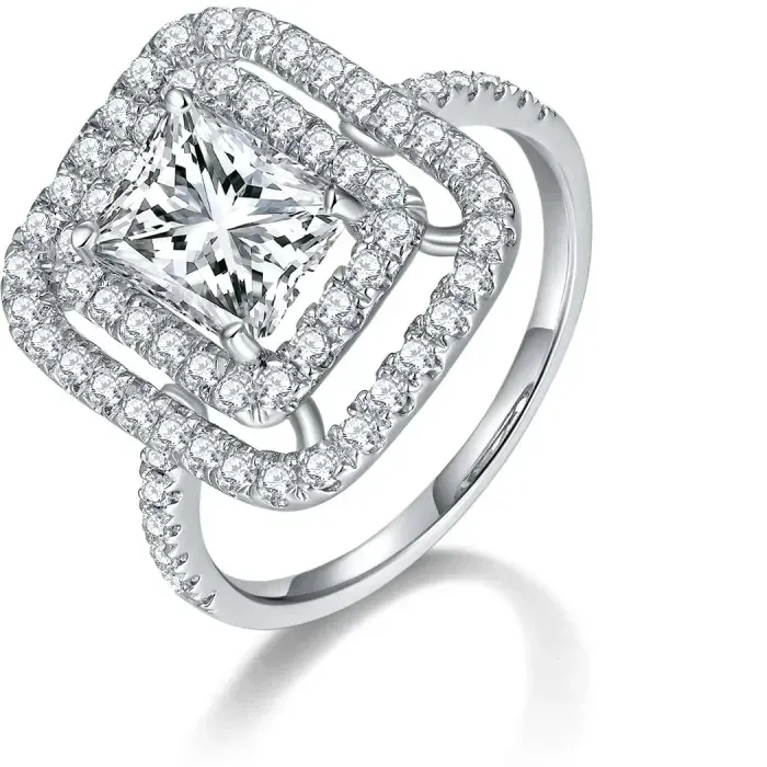 Authentic KEEP YES 6*8mm 2.0ct Radiant Cut Full Moissanite Engagement Ring for Women 925 Sterling Silver Luxury Wedding Fine Jewelry